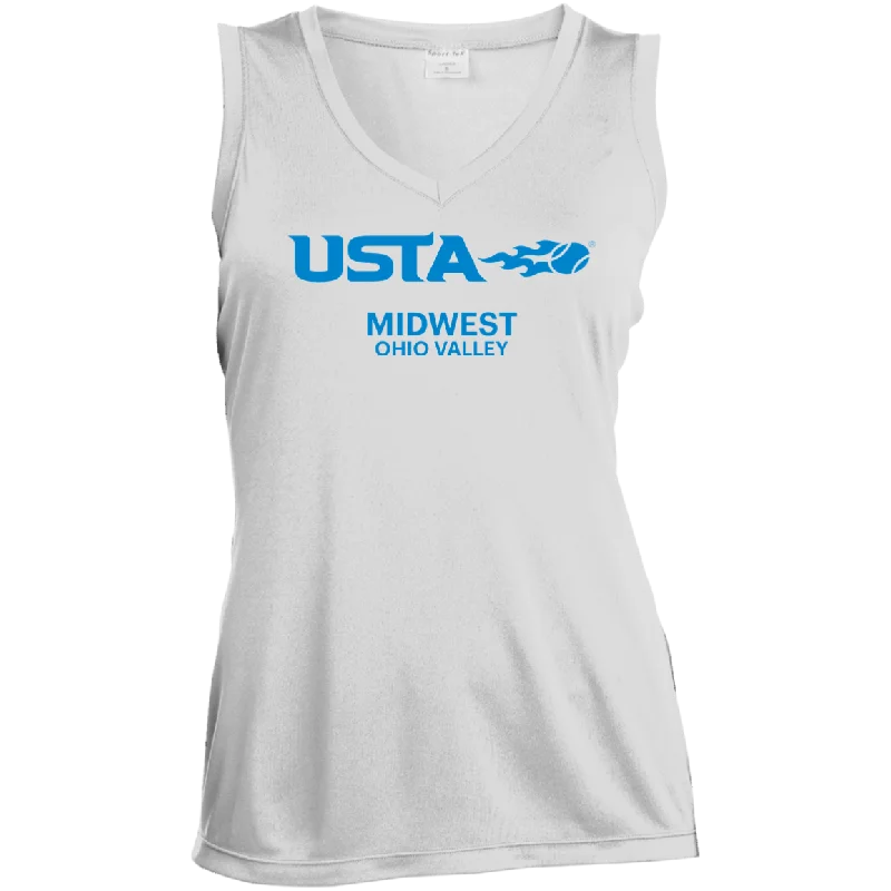 USTA Ohio Valley Women's Sleeveless V-Neck Performance Tee Zippered Front Buttoned Front Snap Front Zippered Front Buttoned Front Snap Front