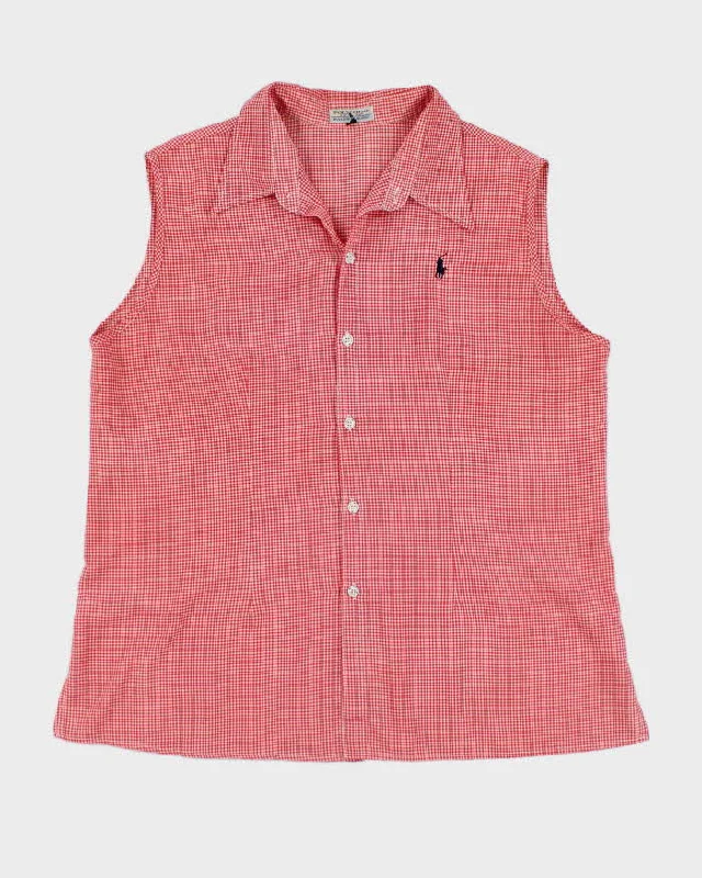 Vintage Ralph Lauren Red Gingham Sleeveless Shirt - XXXL Solid Color Striped Floral Solid Color Striped Floral