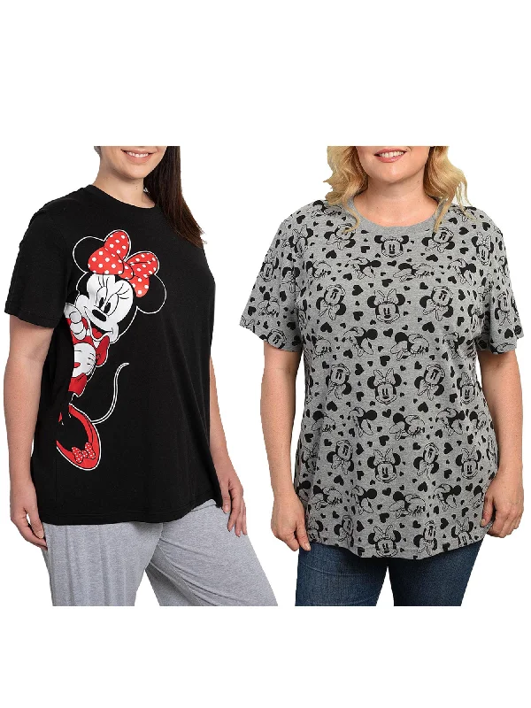Womens Plus Size Disney Minnie Mouse T-shirt 2-PACK Short Sleeve Black Gray Hooded Caped Shawl Collar Hooded Caped Shawl Collar Womens Plus Size Disney Minnie Mouse T-shirt 2-PACK Short Sleeve Black Gray Hooded Caped Shawl Collar Hooded Caped Shawl Collar