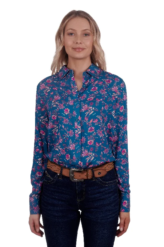 Wrangler Ladies Liah L/S Shirt - Teal/Pink - X4W2126059 Wool Fabric Cashmere Fabric Tweed Fabric Wool Fabric Cashmere Fabric Tweed Fabric