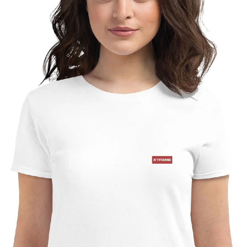 Xtreme Teez (Logo Stamp) Embroidered Women's T-Shirt V-Neck T-Shirt Long Sleeve Cotton V-Neck T-Shirt Long Sleeve Cotton