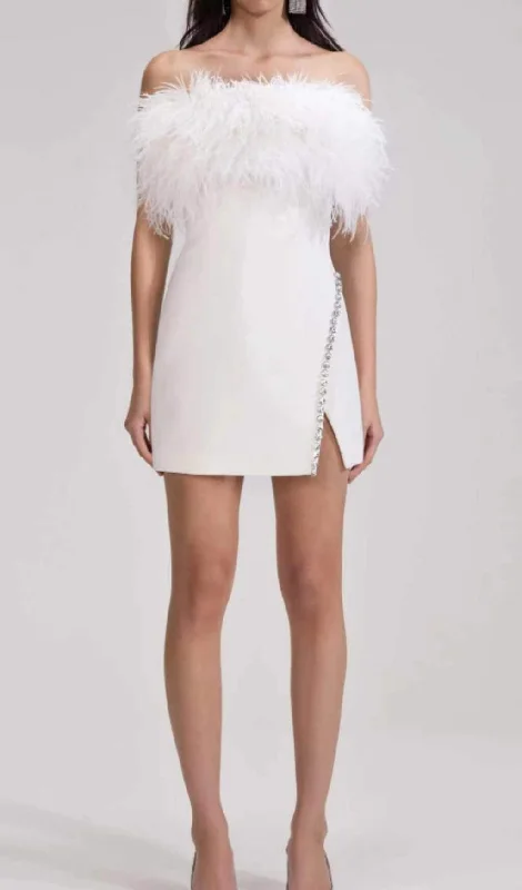 BANDAGE FEATHER CRYSTAL MINI DRESS IN WHITE Tunics Review highly Tunics Review highly