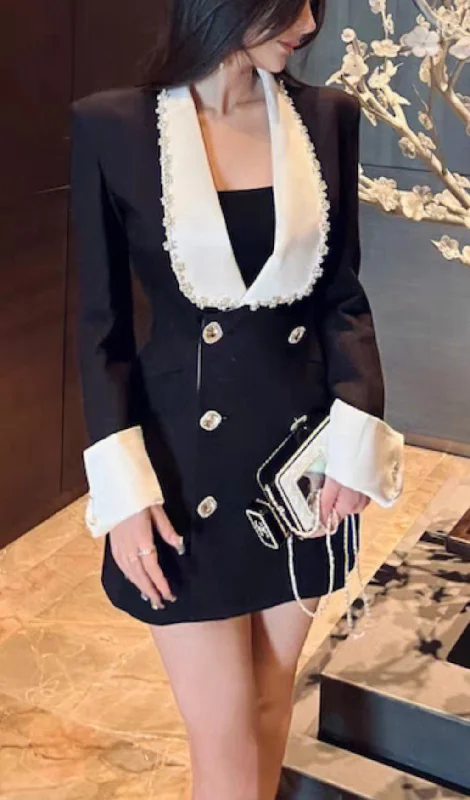 BLACK AND WHITE CONTRAST SUIT DRESS Tunics Business professional Tunics Business professional