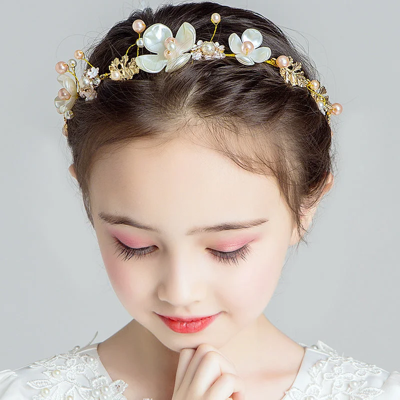 Children's Dress Accessories Delicated Flower Headband with Pearl Shift Classic Vintage Shift Classic Vintage
