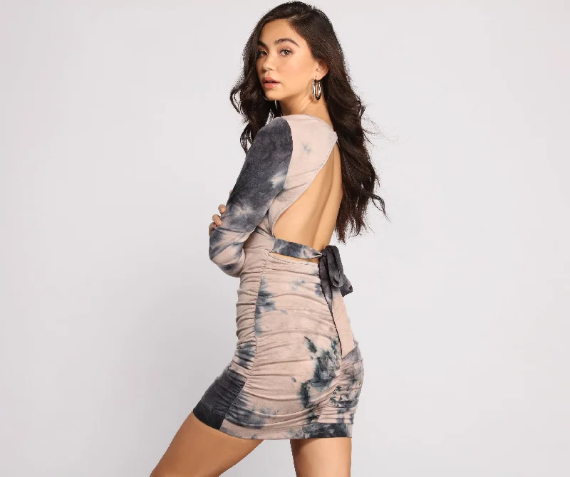 Get On-Trend Tie Dye Knit Mini Dress Tunics Fleece cozy Tunics Fleece cozy