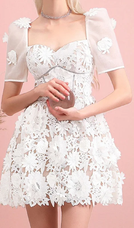 LACE PANEL DESIGN MINI DRESS WHITE Tunics Velvet soft Tunics Velvet soft