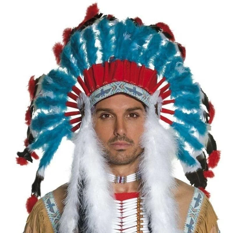 Native American Inspired Headdress Adult Blue Red White Tunics Custom made Tunics Custom made