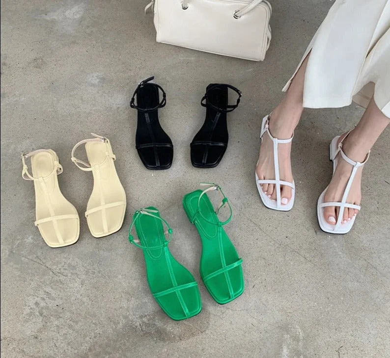 Summer New Brand Women Sandal Fashion Narrow Band Ladies Dress Gladiator Shoes Square Low Heel Ankle Strap Beach Sanda Tunics Solid Classic Tunics Solid Classic